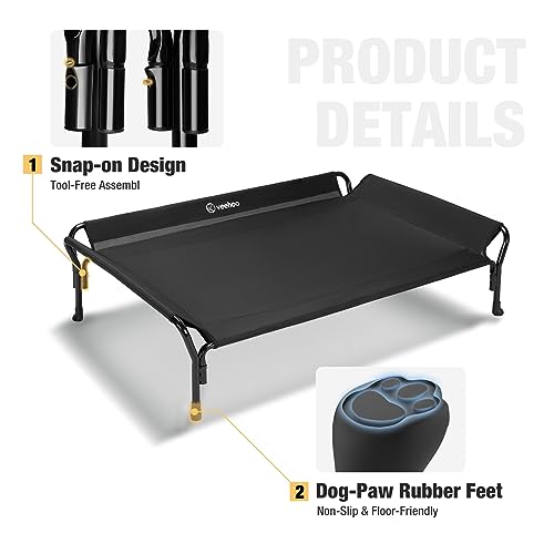Veehoo Cooling Elevated Dog Bed, Raised Pet Cot with Guardrail & Slope Headrest, Durable & Breathable Teslin Mesh, Non-Slip Feet, Washable Dog Sofa