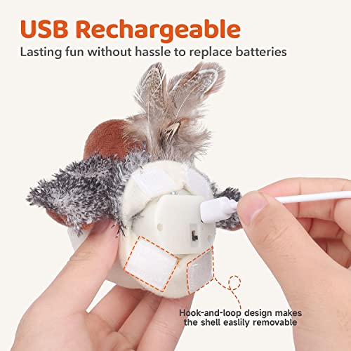 Potaroma Cat Toys Rechargeable Flapping Bird Sparrow, Lifelike Chirp Tweet, Touch Activated Kitten Toy Interactive Cat Exercise Toys for All Breeds