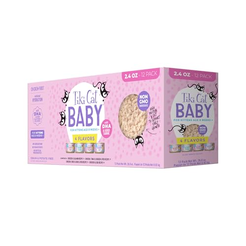 Tiki Cat Baby Wet Cat Food for Kittens, Shreds Variety Pack 2.4 oz. Cans (12 Count)