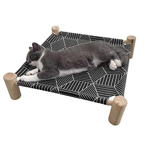 Pozico Cat/Dog Bed Hammock Cat Bed, Wooden Dog Elevated Indoor Outdoor Beds, Raised Cat Cots Furniture Pet Bed Puppy Bed Portable Breathable Mesh Cat