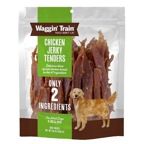 Waggin' Train Chicken Jerky Dog Treats, Made with 100% Real Chicken Breasts, Only Two All-Natural Ingredients, Great High Protein Dog Treat, Easily