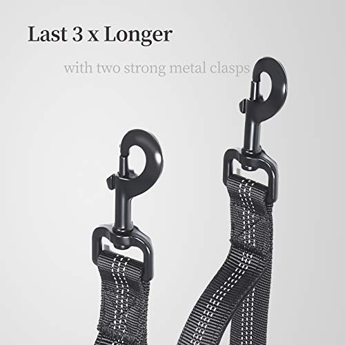 Double Dog Leash with Two Extra Traffic Handles, 360 Swivel No Tangle Dual Dog Walking Leash, Comfortable Shock Absorbing Reflective Bungee for Two