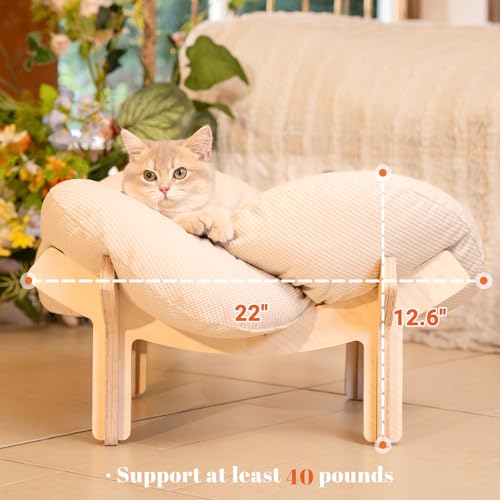 CHEERHOME PETS Elevated Cat Bed Wooden with Cushion Fluffy Pet Couch Sofa for Indoor Cats Raised Kitty Lounge Chair Suitable for Puppy, Cat