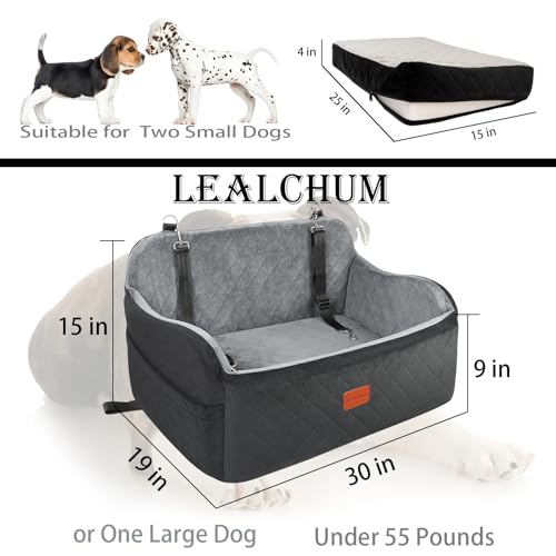 Lealchum Dog Car Seat Up to 55lb,2 Clip-On Safety Adjustable Leashs Car Dog Bed for 2 Small Dogs,Fully Detachable and Washable Pet Car Seat with 2