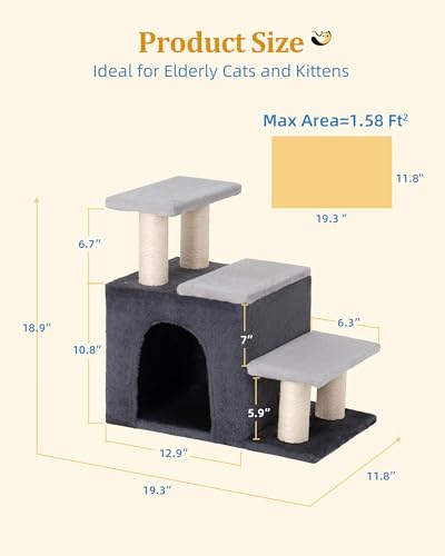 Aechonow 3-in-1 Pet Stairs for Cats, Dog Steps for Small Doggie Rabbits, 6.29''Depth Cat Stairs, Indoor Cat Ladders for High Bed for Pet's Joints, 1