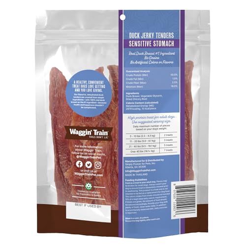 Waggin' Train Duck Jerky Dog Treats for Dogs with Sensitive Stomachs, Made with 100% Real Duck Breasts, Three All-Natural Ingredients, High Protein