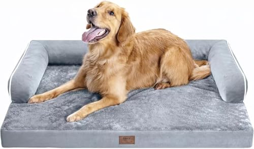 MEKIY Orthopedic Washable Dog Bed with Bolster for Medium to Large Dogs | Pillow Support for Neck Relief, Egg Crate Foam, Waterproof Liner, Anti-Slip