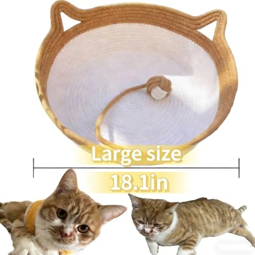 Large Stimulicat Cat Bed Rope Cotton with Cushion, Eliminates Bed Rejection Round Pet Basket, Boho Catbed for Cats Handwoven Scratchable Breathable