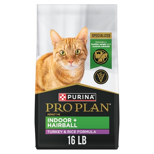Purina Pro Plan Hairball Management, Indoor Cat Food, Turkey and Rice Formula - 16 lb. Bag