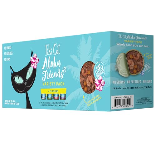 Tiki Cat Aloha Friends Variety Pack, Seafood Flavors with Pumpkin, Wet, High-Protein & High-Moisture Cat Food, For All Life Stages, 3 oz. Cans (Pack