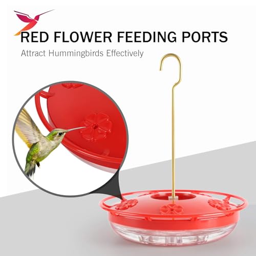 eWonLife 2 Pack Hummingbird Feeders for Outdoors, 16oz Leak-Proof Saucer Humming Bird Feeder with Integrated Ant Moat, Bee Proof 5 Feeding Ports