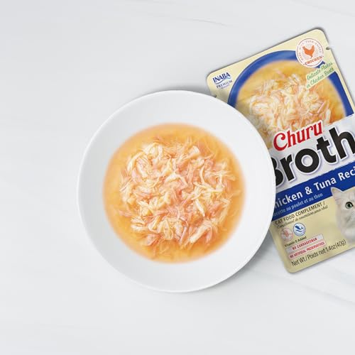INABA Churu Broth for Cats, Side Dish Pouch, 1.4 Ounces per Pouch, 12 Pouches, Chicken & Seafood Variety