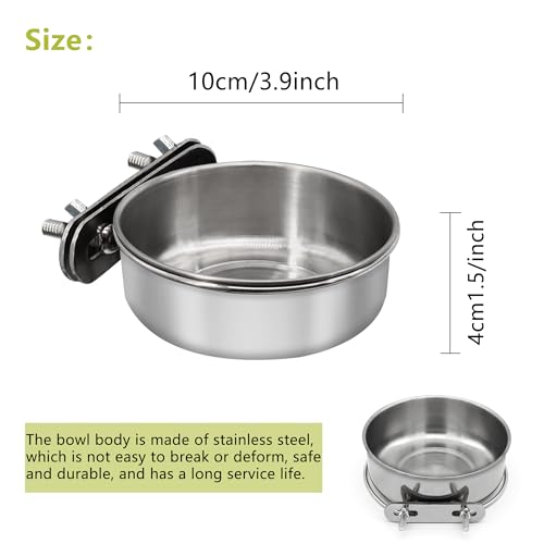 2 Pcs Small Bird Feeding Dish Cups,Parrot Food Bowl Cage with Clamp Holder Stainless Steel,Birdcage Coop Water Feeder for Cockatiel Parakeet Macaw