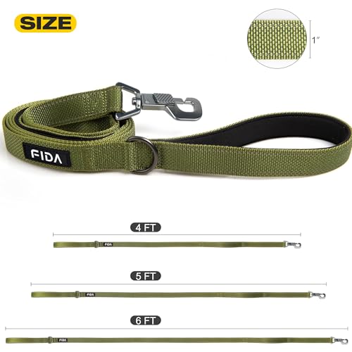 Fida 4 FT Heavy Duty Dog Leash with 2 Comfortable Padded Handles, Traffic Handle & Advanced Easy Snap Hook, Reflective Walking Lead for Large, Medium