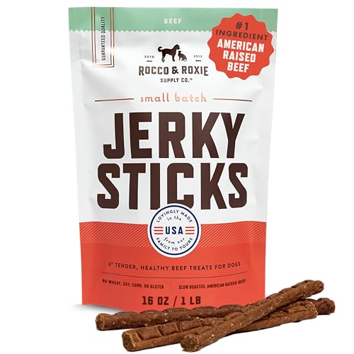 Rocco & Roxie Beef Jerky Dog Treats 1 lb | Soft Training Snacks Made in USA | High Value Beef Jerky for Dogs, Small, Large Breeds, Seniors, and