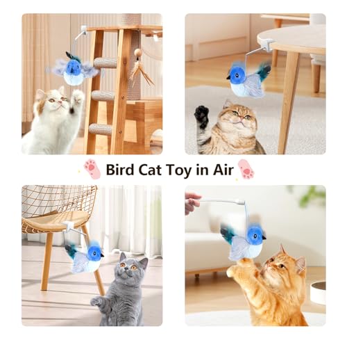 Migipaws Interactive Flapping Bird Cat Toys with Rod, clamp, Elastic String and Catnip, Automatic Chirping Toys for Indoor Cats to Chase, Hanging