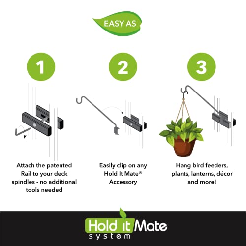 Hold It Mate Long Hook Kits Ideal for Bird Feeders, Lighter Flower Baskets, Chimes, etc. for Vertical Spindled Deck Railings Only (34" Upright) Heavy