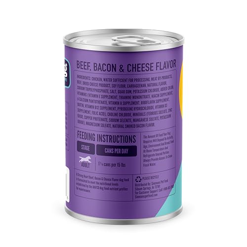 A Strong Heart Wet Dog Food, Beef, Bacon & Cheese Flavor - 13.2 oz Cans (Pack of 12), Made in The USA with Real Beef