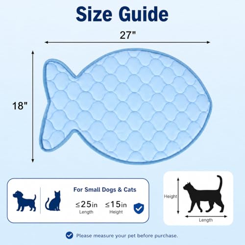 SZEE Cat Cooling Mat, Cooling Mat for Cats, with Ice Silk Fabric, Machine Washable, Fish-Shaped, for Bed, Sofa, Floor, Car Seat & Crate, with