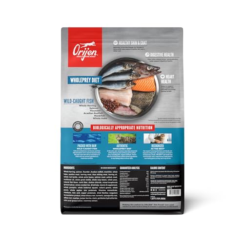 ORIJEN Grain Free High Protein Premium Dry Cat Food Six Fish Recipe 4lb Bag