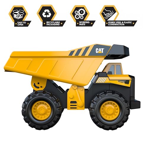 Cat Construction Toys, Steel Dump Truck 16" - Real Steel Body, Working Dump Bed, Oversize All-Terrain Wheels, Heavy-Duty Construction Vehicle for