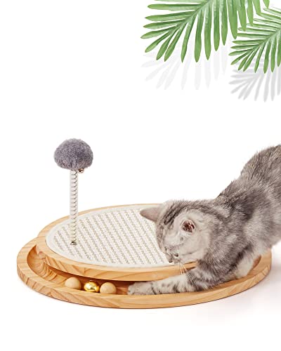 LMUGOOS Cat Scratcher, Cat Natural Sisal Scratching Pad, Kitten Interactive Toy with Ball Track Spring Ball for Chasing Hunting Mental Physical