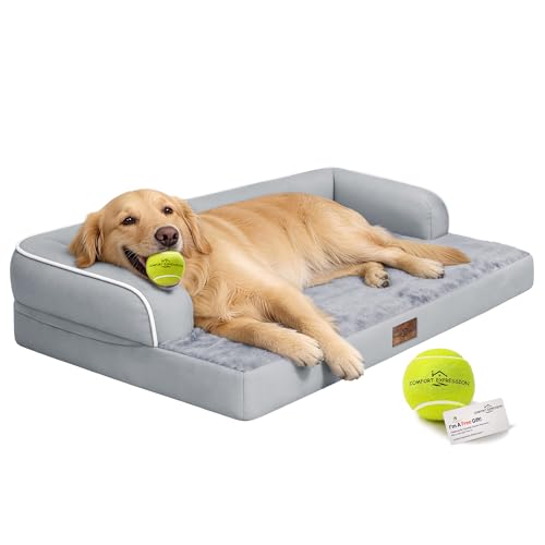 Comfort Expression Washable Orthopedic Dog Bed for Extra Large Dogs XL Grey | Waterproof Memory Foam Pet Bed 42x30 Inch with Removable Cover, Pet