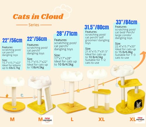 Happi N Pets Cat Tree, Cloud Cat Tower with Soft Bed, Cat Scratching Post & Pad with Larger Perch for Window Viewing, Small Cat Tree with Cute Toys