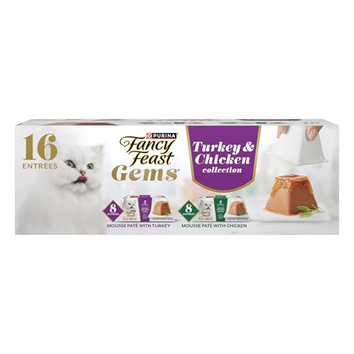 Purina Fancy Feast Gems Pate Mousse with Turkey and with Chicken Wet Cat Food Variety Pack - 4 oz. (Pack of 16)