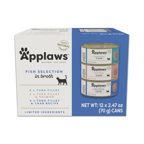 Applaws Natural Wet Canned Cat Food, Limited and Natural Ingredients, High Protein with No Artificial Additives, Fish Selection Variety Pack in Broth
