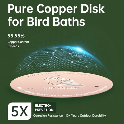 Bird Bath Copper Disk, Premium 0.6mm Sturdy 99.99% Pure Copper Disk for Bird Baths,Triple-Point Support Ensures Clean Water Year-Round, Compatible