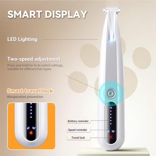 2026 New Pet Precision Trimmer, Dog Paw Trimmer with LED Light, Low Noise, IP68 Waterproof, Dual-Speed Motor, Suit for Trimming Paw, Ear, Face, Butt