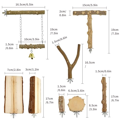 Bird Perches, 6pcs Natural Wood Birds Stand Branch, Bird Perch Chewing Stick Cage Accessories Parrot Climbing Standing Branches Paw Grinding Fork