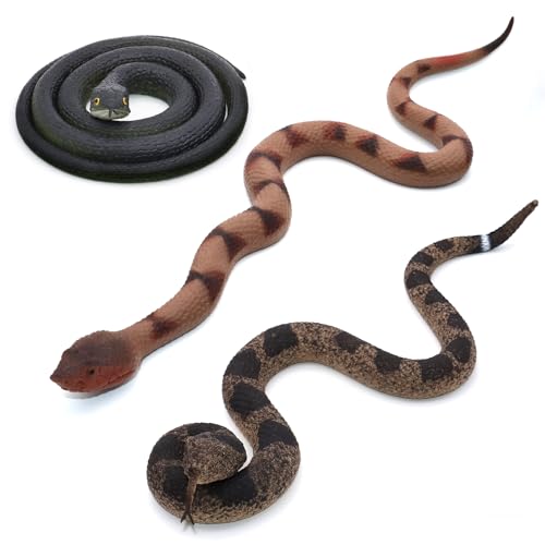 3PCS Rubber Snakes Fake Snake, Realistic Rubber Snake Toy to Keep Birds Away for Garden, Lifelike Plastic Fake Snakes Prank Toys for Men, Adults Kids