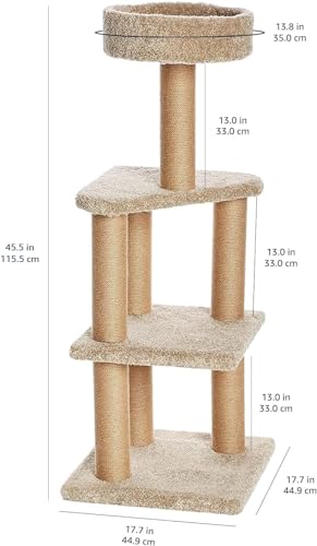 Basics Cat Tree Tower - Multi-Level Climbing Activity Center for Indoor Cats & Kittens with Scratching Posts, Platform, Jute Rope, Large (45.9"H)