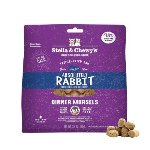 Stella & Chewy's Freeze-Dried Raw Cat Dinner Morsels - Premium Rabbit Recipe with 98% Responsibly-Sourced Meat & Organs - Natural Grain-Free Cat