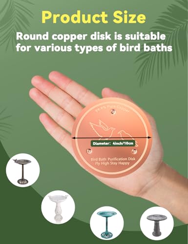 CNARIO Copper Disk for Bird Baths, Bird Baths 99.99% Pure Copper Cleaning Disk, Safe Natural Solution, 0.6mm Thick with Stable Triple-Point Support