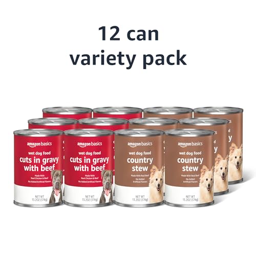 Basics Wet Dog Food Variety Pack, Country Stew Flavor and Cuts in Gravy with Beef, Made with Natural Ingredients, 13.2oz Cans (Pack of 12)