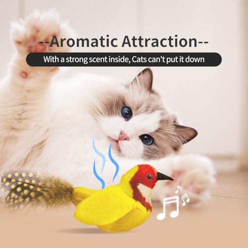 Catnip Cat Toys Satisfy Cat's Natural Hunting Instintion for Indoors Cats Feather Toys Interactive with Lifelike Chirp Sound Chirping Bird Kitten Toy