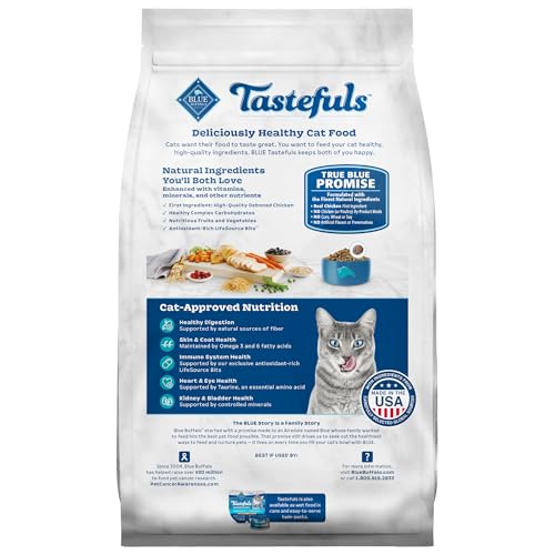 Blue Buffalo Tastefuls Adult Indoor Dry Cat Food, Chicken & Brown Rice, 3-lb Bag
