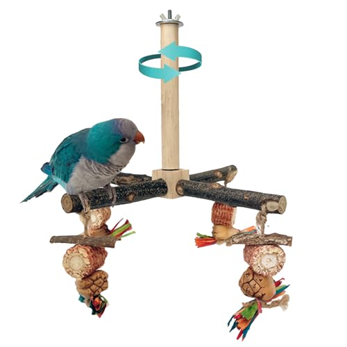 Bird Perch 360° Rotating Perch with Natural Chew Toys - Spinning Bird Toys Cage Accessories- Parrot Wooden Stand for Small and Medium Birds