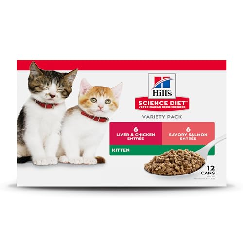 Hill's Science Diet Kitten Wet Cat Food Variety Pack, Liver & Chicken, Salmon Minced, 2.9 oz. Cans, 12-Pack