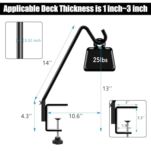 FEED GARDEN 2 Pack 14 Inch Deck Hook, Deck Bird Feeder Hanger, Applicable Deck Thickness 1 Inch-3 Inch