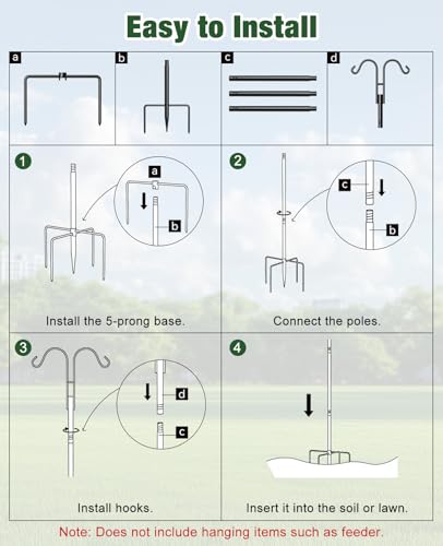 Double Shepherds Hooks, 76 Inch Bird Feeder Pole with 5-Prong Base, 3/4 Inch Thick Heavy Duty Adjustable Garden Hooks for Hanging Plants, Hummingbird