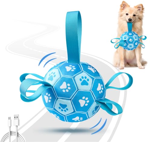 Interactive Dog Toys Dog Soccer Ball to Keep Them Busy,Durable Automatic Moving Jumping Dog Balls with Straps for Small/Medium/Large Dogs, USB