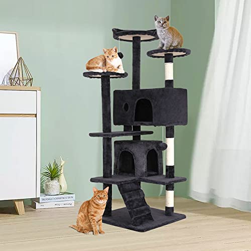 BestPet | 54" Cat Tree Tower | Dark Gray | Sturdy, Easy to Assemble, Multi-Level Activity Center with Sisal Scratching Posts, Condos, Perches