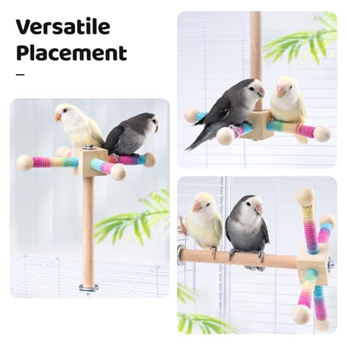 9" Hanging Bird Perch Toy for Cage, 360° Silent Free-Spin, Wooden Bird Cage Accessories, Relieve Boredom Anxiety, for Parrots, Parakeets, Cockatiels