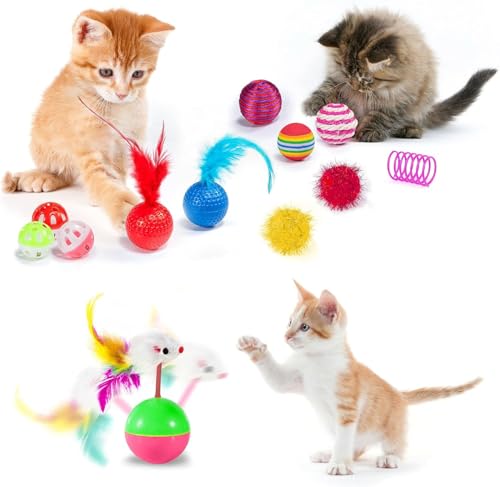 AILUKI 35 PCS Cat Toys Kitten Toys Assortments,Variety Catnip Toy Set Including 2 Way Tunnel,Cat Feather Teaser,Catnip Fish,Mice,Colorful Balls and