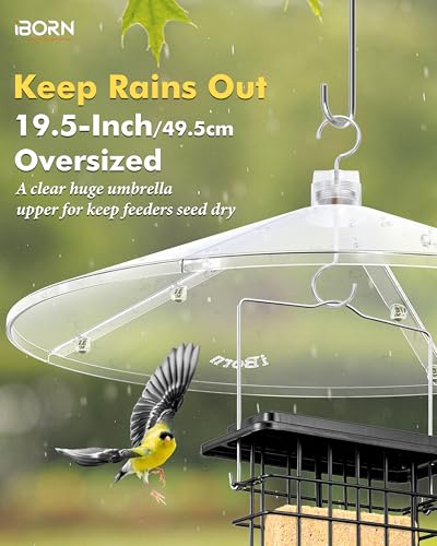iBorn Baffles for Bird Feeders, 19.5” Oversized Bird Feeder Cover for Rain Guard, Birds Feeders Squirrel Guard, Full Protection for Outdoors