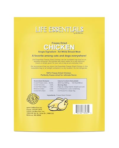 Life Essentials by Cat-Man-Doo | Chicken - 5oz. Bag | Freeze Dried Chicken Cat & Dog Treats | Healthy, Single Ingredient, Training Treats, High